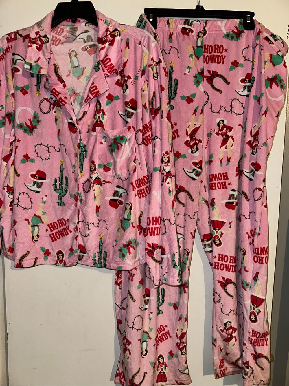 Holiday Time Women Matching Family Cowgirl Boots Cactus Christmas Flannel Pajama